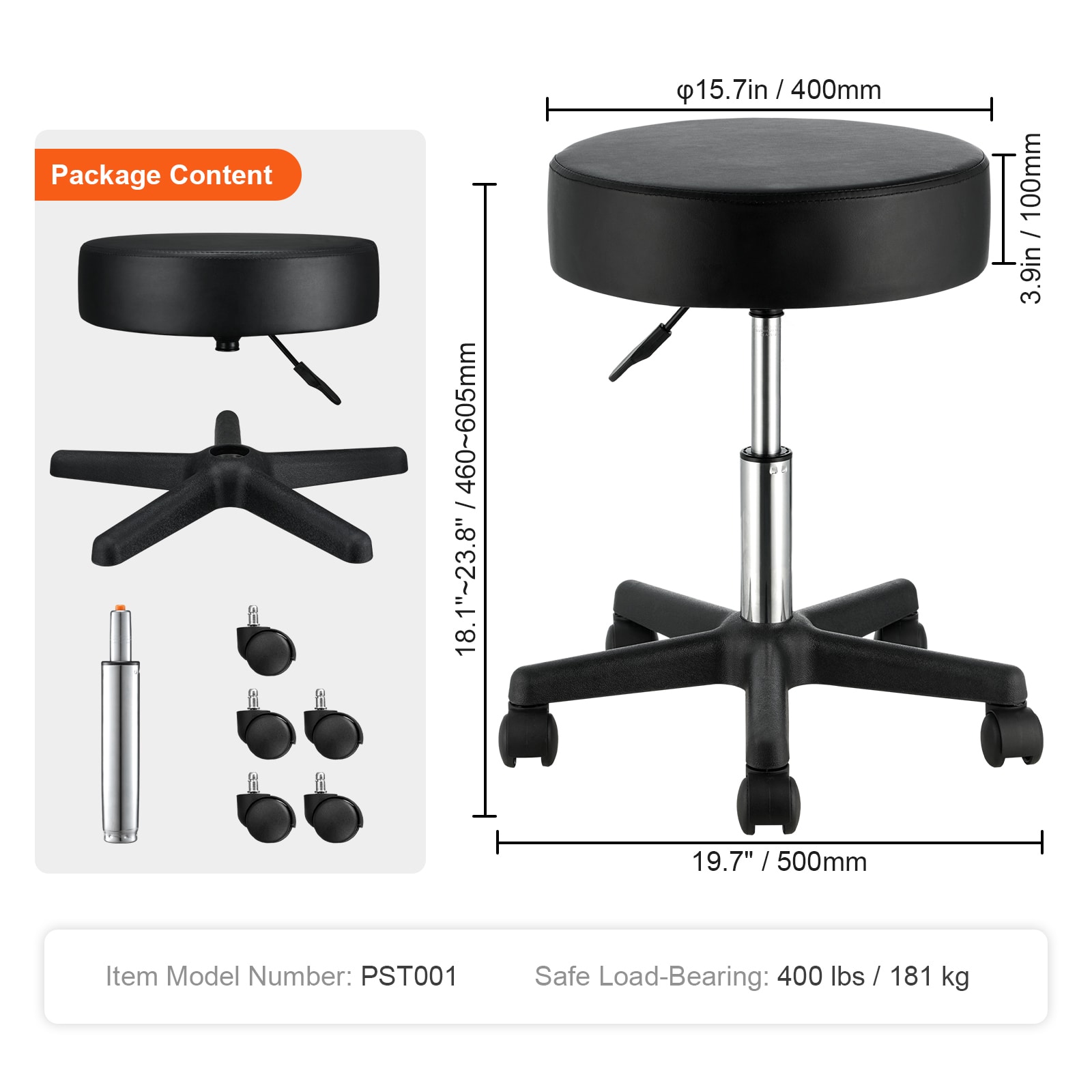 Rolling Stool With Wheels And Adjustable Height For Office And Salon_voghion.com